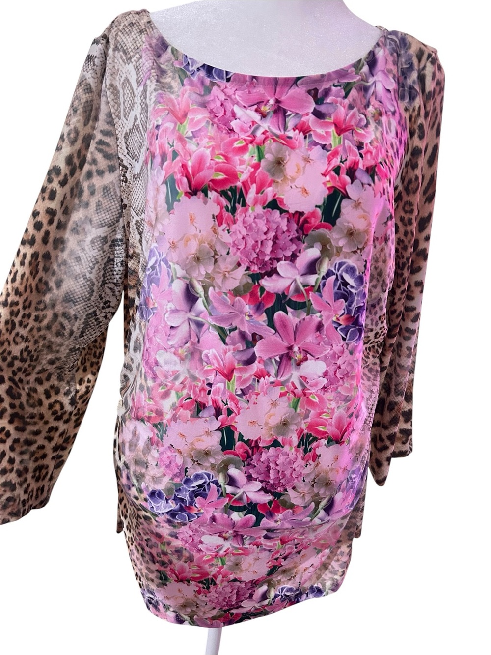 🌸 Boston Proper Floral Animal Print stretchy blouse Top – XL 🌸